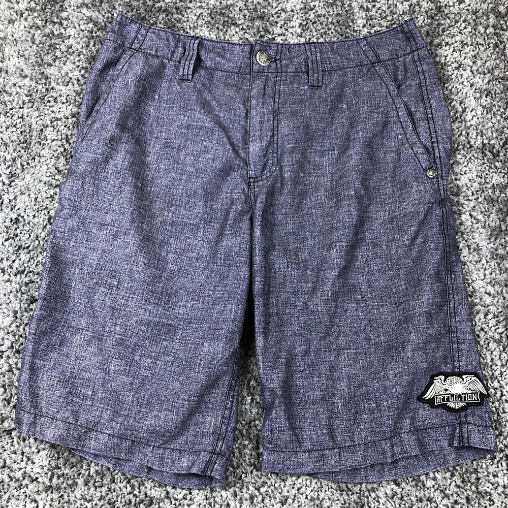 Affliction Shorts Mens 32 Blue Microfiber Chino‎ Casual 11" Inseam 101BS105